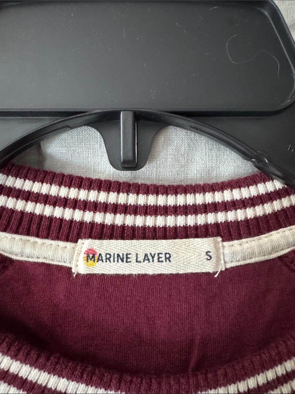 Marine Layer Maroon Crewneck with Cream & White Striped Trim - Picture 2 of 5